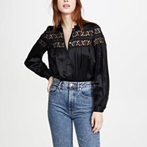 FRAME Lace Panel 100% Silk Satin  Blouse